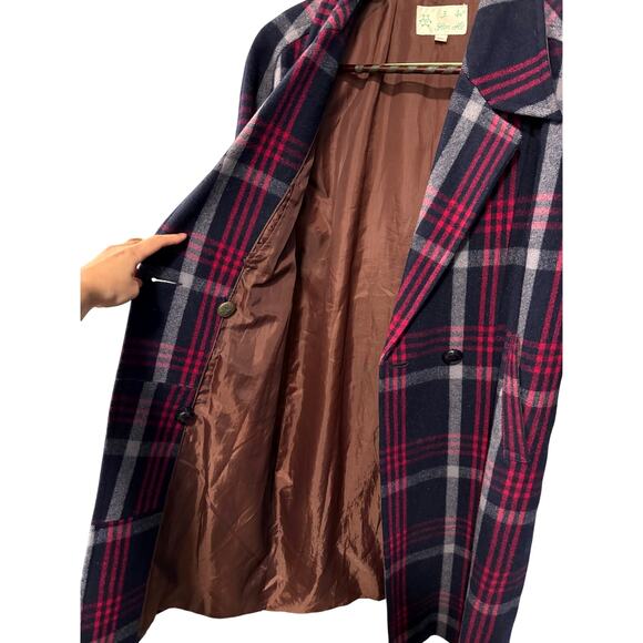 Sezane Vintage XL Oversized Slouchy 100% WOOL Plaid Coat Long Jacket Trench Blue - Picture 6 of 11